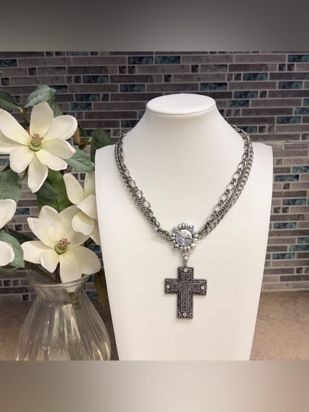 Gothic Filigree Cross Statement Necklace
